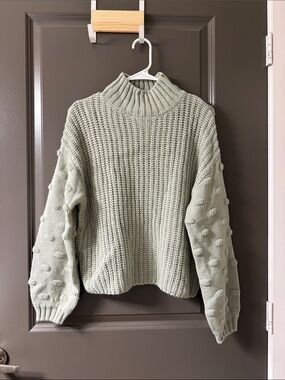 Jessica Simpson Sage Green Bubble-Sleeve Turtleneck Sweater